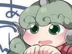  1girl animal_ears commentary_request green_eyes green_hair hammer_(sunset_beach) horn komano_aunn open_mouth paw_pose smile solo touhou translation_request upper_body 