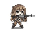 1girl animated animated_gif assault_rifle black_footwear black_legwear black_panties boots brown_hair bullet chibi daewoo_k2 girls_frontline grey_hair gun hair_ornament hairclip k-2_(girls_frontline) knee_boots lowres official_art one_side_up panties pantyhose rifle simple_background solo underwear weapon white_background 