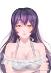  absurdres alternate_hair_color blush breasts brown_eyes cleavage collarbone crying crying_with_eyes_open eyebrows highres large_breasts long_hair looking_at_viewer love_live! love_live!_school_idol_project parted_lips purple_hair sonoda_umi tears upper_body youga 