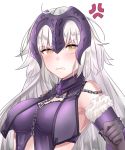  1girl ahoge blush breasts brown_eyes cleavage fate/grand_order fate_(series) headpiece highres jeanne_d&#039;arc_(alter)_(fate) jeanne_d&#039;arc_(fate)_(all) large_breasts long_hair looking_at_viewer parted_lips rossa_(pixiv27548922) solo upper_body white_hair 