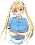  :o absurdres blend_s blonde_hair blue_eyes blue_shirt breasts commentary crossed_arms highres hinata_kaho large_breasts looking_at_viewer norman_maggot shirt simple_background twintails white_background 
