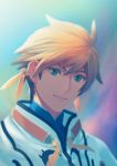  1boy bangs brown_hair closed_mouth fateline_alpha feathers green_eyes hair_between_eyes hair_feathers highres looking_at_viewer male_focus robe smile solo sorey_(tales) tales_of_(series) tales_of_zestiria upper_body 