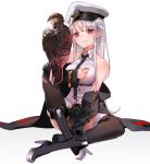  1girl azur_lane bird enterprise_(azur_lane) hat long_hair necktie peaked_cap silver_hair sitting smile thigh-highs ukimesato violet_eyes 