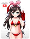  1girl :d a.i._channel bare_shoulders bikini blue_eyes blush breasts brown_hair character_name christmas christmas_ornaments cleavage collarbone cowboy_shot gloves hat idol kizuna_ai kurono long_hair looking_at_viewer multicolored_hair navel open_mouth panties pink_hair red_bikini red_gloves side-tie_bikini side-tie_panties simple_background smile solo stomach streaked_hair swimsuit thigh_gap two-tone_hair under_boob underwear v white_background youtube 