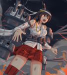 1girl black_hair detached_sleeves explosion fire kantai_collection nuppunuppu red_eyes remodel_(kantai_collection) skirt yamashiro_(kantai_collection) 