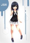  1girl :d absurdres adjusting_hair arm_at_side armpit_peek awums bangs bare_legs blouse blue_eyes blue_hair bow circle clenched_hand collarbone eyebrows_visible_through_hair eyes_visible_through_hair hand_up highres lace lace-trimmed_skirt light_blush looking_at_viewer no_socks open_mouth original plaid plaid_skirt pleated_skirt see-through shirt shoes simple_background sketch skirt smile solo strap_slip swept_bangs tank_top teeth tsurime white_background 