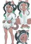  absurdres animal_ears animal_nose bottomless breasts cephalopod_eyes cleavage colo_(nagrolaz) dark_skin dog_ears fang highres iida_(splatoon) kemonomimi_mode makeup mascara mole mole_under_mouth multicolored multicolored_skin octarian pink_pupils splatoon splatoon_2 suction_cups tail tentacle_hair 