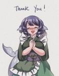  1girl ^_^ blue_hair blush breasts closed_eyes crying curvy drill_hair facing_viewer happy_tears japanese_clothes kimono large_breasts mermaid monster_girl obi orz_(kagewaka) sash solo tears thank_you touhou triangle_mouth wakasagihime 