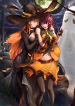  &gt;_&lt; 2girls arm_belt ascot bangs bare_shoulders black_gloves black_legwear blunt_bangs breasts brown_hair choker cityscape cleavage closed_mouth collared_dress cowboy_shot crescent_moon_symbol cross cross_necklace elbow_gloves fishnet_pantyhose fishnets ghost girls_frontline gloves green_eyes grey_gloves halloween halloween_costume hand_on_another&#039;s_arm hand_on_another&#039;s_shoulder hands_up hat hat_ornament highres jewelry large_breasts looking_at_another m1903_springfield_(girls_frontline) midriff multiple_girls navel necklace open_mouth pantyhose parted_lips pumpkin purple_hair purple_neckwear red_eyes renze_l sidelocks signature simple_background smile standing star_hat_ornament thigh-highs v-shaped_eyebrows wa2000_(girls_frontline) white_background wind wing_collar witch_hat 