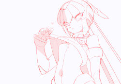  1girl breasts fairy_leviathan_(mega_man) fins head_fins helmet kaidou_zx lineart mega_man_(series) mega_man_zero_(series) red_theme simple_background small_breasts solo upper_body white_background 