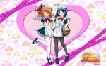  cleavage jpeg_artifacts kaitou_tenshi_twin_angel kannazuki_aoi maid minazuki_haruka_(twin_angel) minnazuki_haruka orange_hair pantyhose thigh-highs thighhighs twintails waitress wallpaper wink 