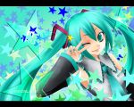  detached_sleeves hatsune_miku solo twintails v vocaloid wink 