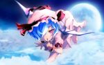  blue_hair finger_to_mouth flying full_moon hair_over_one_eye hat mefix moon nail_polish remilia_scarlet ribbon short_hair sky tongue touhou wallpaper wings wrist_cuffs 