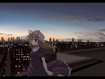  city city_lights cityscape clouds elbow_gloves eyes gloves red rooftop skyline takuzui touhou wallpaper yakumo_yukari 