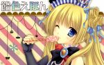  blonde_hair blue_eyes candy gloves highres lollipop long_hair swirl_lollipop tatekawa_mako wallpaper wink wnb_mark 