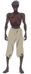  anime_coloring balding barefoot blue_hair colored_skin exposed_bone full_body looking_at_viewer no_eyes nozomanu_fushi_no_boukensha official_art pants rentt_faina ribs sano_takao short_hair simple_background solo standing teeth topless_male transparent_background undead yellow_pants zombie 