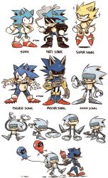 adventures_of_sonic_the_hedgehog anti_sonic armor artist_name balloon black_jacket black_shoes boots cigarette dr._eggman food full_body gloves highres holding holding_balloon holding_cigarette humanoid_robot ice_cream jacket male_focus mecha_sonic_mki_(8-bit) mecha_sonic_mkii metal_sonic multiple_persona multiple_views pauldrons pseudo_sonic robot scourge_the_hedgehog sharp_teeth shoes shoulder_armor sonic_(series) sonic_the_hedgehog sonic_the_hedgehog_(archie_comics) sparkle sunglasses super_sonic teeth white_gloves z-t00n