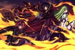  black_hair c.c. cc code_geass fire green_hair guren_nishiki highres kallen_stadtfeld lelouch_lamperouge long_hair mecha nakatani_seiichi purple_eyes red_hair scan short_hair yellow_eyes 