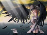  angel brown_hair chains feather necklace onozuka_komachi scythe short_hair skeleton touhou wings 