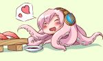  drooling food headphones heart maru_(sara_duke) megurine_luka no_humans octopus pink_hair saliva soy_sauce sushi takoluka vocaloid 
