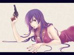  gun gundam gundam_00 handgun hitori_(edge) long_hair purple_hair red_eyes revolver ri_nin tieria_erde trap weapon 