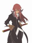  glass glasses gloves green_eyes long_hair male official_art red_hair redhead richter_abend sheath sheathed sword tales_of_(series) tales_of_symphonia tales_of_symphonia_knight_of_ratatosk tan weapon 