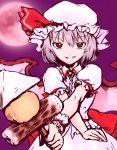  dokuromaru food grin hat moon purple_hair red_moon remilia_scarlet sarekoubemaru short_hair smile touhou wings wrist_cuffs 