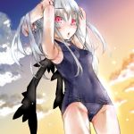  arms_up doll_joints highres kakashichi long_hair one-piece_swimsuit pink_eyes rozen_maiden school_swimsuit silver_hair suigintou swimsuit wings 