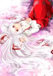  fujiwara_no_mokou long_hair lying mosuke suspenders touhou white_hair 