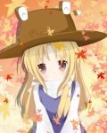  airast autumn bad_id blonde_hair blush hat highres moriya_suwako solo touhou 