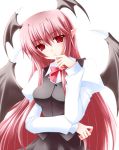  artist_request demon koakuma long_hair pointy_ears portrait red_eyes redhead simple_background skirt smile solo source_request succubus touhou uniform wings 