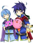  blue_eyes blue_hair cape closed_eyes fire_emblem fire_emblem:_souen_no_kiseki fire_emblem_path_of_radiance gloves green_eyes hairband headband ike jigglypuff kirby kirby_(series) lowres marth nintendo open_mouth pikachu pokemon smile super_smash_bros. tail 