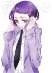  1girl dokidoki!_precure hoodie jacket kenzaki_makoto necktie precure purple_hair short_hair simple_background solo tima violet_eyes white_background 