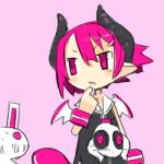  disgaea disgaea_3 harada_takehito horns lowres makai_senki_disgaea_3 nippon_ichi pink pink_background pink_eyes pink_hair rabbit raspberyl skull skulls wings 