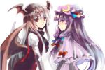  bad_id bat_wings bow crescent hair_bow hat head_wings koakuma long_hair multiple_girls patchouli_knowledge purple_eyes purple_hair red_eyes red_hair ssz touhou wings 