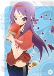  ball bike_shorts blush hairband kugatsu_takaaki long_hair midriff original paddle pinky_out polka_dot purple_eyes purple_hair smile table_tennis table_tennis_ball table_tennis_paddle violet_eyes zoom_layer 