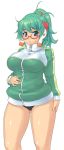  bottomless breasts curvy glasses green_eyes green_hair homeko jersey large_breasts legs long_hair os plump ponytail track_jacket xp xphome 