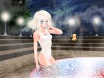  one-piece one-piece_swimsuit onsen original pool poolside short_hair stuffed_animal stuffed_toy suika_m swimsuit teddy_bear white_hair 