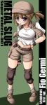  blue_eyes blush breasts brown_hair fio_germi glasses hat jacket knee_pads metal_slug midriff navel ponytail shoes shorts snk tongpoo tonpuu wristband 