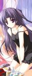  bed cleavage kneeling long_hair night_gown purple_hair violet_eyes 