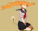  electric_plug electric_socket nanora orange_eyes orange_hair original school_uniform sitting twintails 