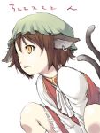  bad_id brown_hair cat_ears cat_eyes cat_tail chen earrings f-cla fang jewelry multiple_tails sketch slit_pupils solo tail touhou twintails yellow_eyes 