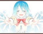  blue_hair bow foreshortening hair_ornament hairclip happy letterboxed mahou_shoujo_madoka_magica miki_sayaka mitsusaka_mitsumi open_mouth outstretched_arms outstretched_hand school_uniform silhouette smile tears 