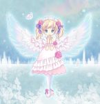 blonde_hair blue_eyes child feathers flower hairband original pointy_ears rose toyodaeri twintails wings 