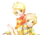  blonde_hair blue_eyes brown_hair claus lucas mother_(game) mother_3 multiple_boys shirt siblings smile striped striped_shirt twins 