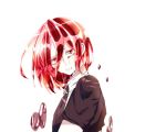  androgynous black_neckwear closed_mouth colored_eyelashes crying crying_with_eyes_open crystal_hair houseki_no_kuni looking_at_viewer mercury necktie red_eyes redhead shinsha_(houseki_no_kuni) short_sleeves simple_background solo tears uniform upper_body white_background white_skin 