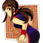  1girl :o black_eyes black_hair chi-chi_(dragon_ball) chinese_clothes clouds dragon_ball long_hair looking_back lowres neko_ni_chikyuu ponytail red_background simple_background solo_focus white_background wristband 