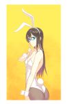  1girl animal_ears bare_shoulders black_hair breasts bunny_tail bunnysuit glasses green_eyes highres kantai_collection long_hair looking_at_viewer medium_breasts ooyodo_(kantai_collection) rabbit_ears simple_background solo tail yuuji_(and) 
