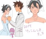  1boy 1girl artist_request genderswap genderswap_(mtf) ookido_shigeru pokemon pokemon_(anime) satoshi_(pokemon) wedding_dress 