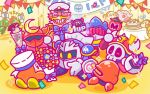  1up 6+boys axe_knight_(kirby) banner bird blade_knight bouquet bow box cake cape captain_vul commentary_request confetti flower flying_sweatdrops food gift gift_box gloves hat helmet horned_helmet invincible_candy javelin_knight kirby kirby_(series) mace_knight mask maxim_tomato meta_knight multiple_boys official_art parfait peaked_cap pennant sailor_hat shoulder_pads sparkle sparkling_eyes sword_knight trident_knight waddle_dee white_gloves 